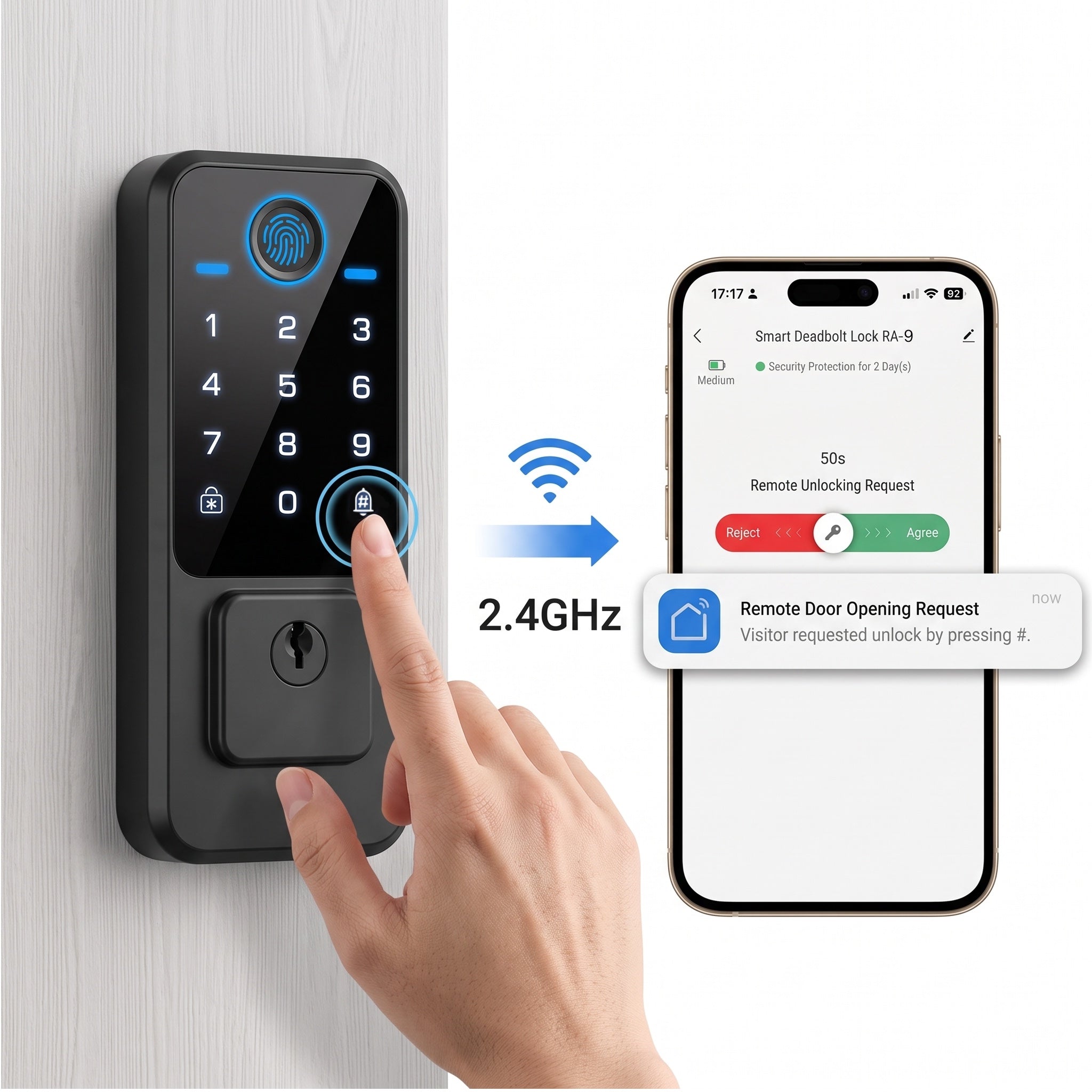 RUIKANG POWER RA-9 smart deadbolt with fingerprint keypad and mobile app access